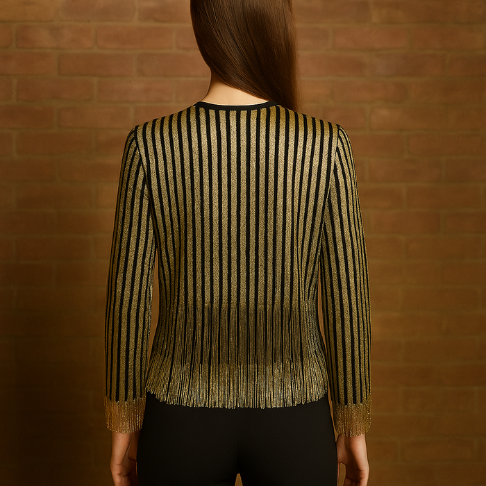 Oscar de la Renta, Y2K beaded gold and black fringed jacket
