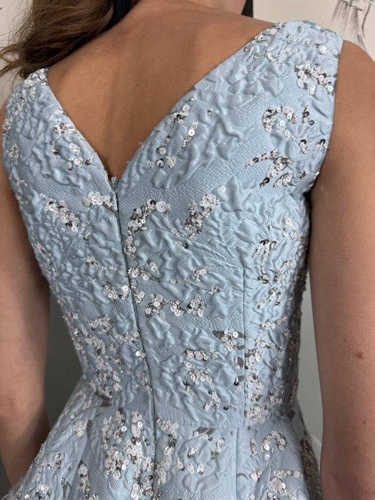 Oscar de la Renta, beaded feather pale blue dress