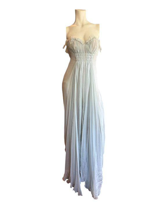 J Mendel, duck egg blue, chiffon draped corseted dress