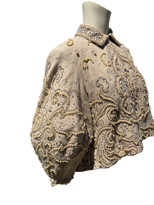 Odette, 1960s cocoon sleeves beaded metallic pearl jacket