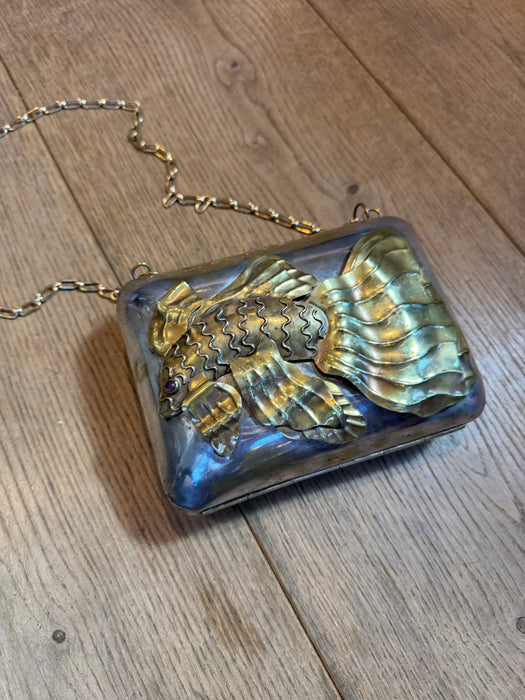 Koi, 70s metal silver and brass modernist chain handbag