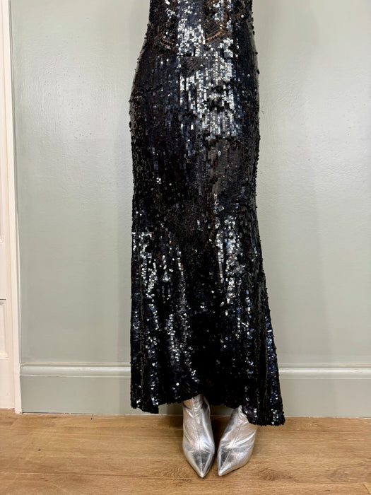 Freja, 30s black sequins bias cut dress