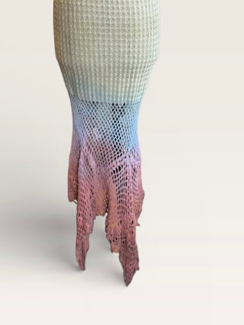 Yarn, 70s crochet hand dyed ombré fishtail dress