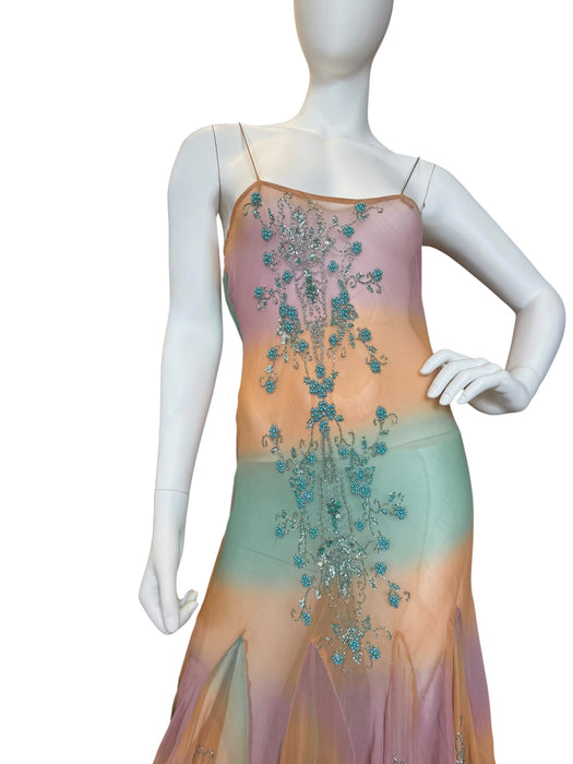 Calor, 90s hand dyed bias cut mermaid beaded dress