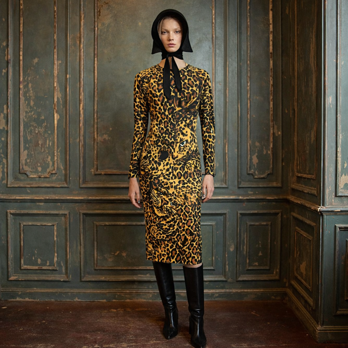 Yves Saint Laurent, Rive Gauche runway autumn/winter 1986/87 leopard print wool dress