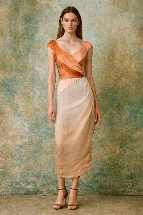 René-Rachel Couture, 70s silk chiffon draped dress
