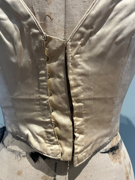 Martha, Victorian silk boned bodice with velvet ribbon flowers