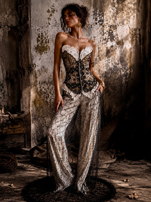 Paola, reworked vintage boned corset with Edwardian embroidery and Bro – One Vintage