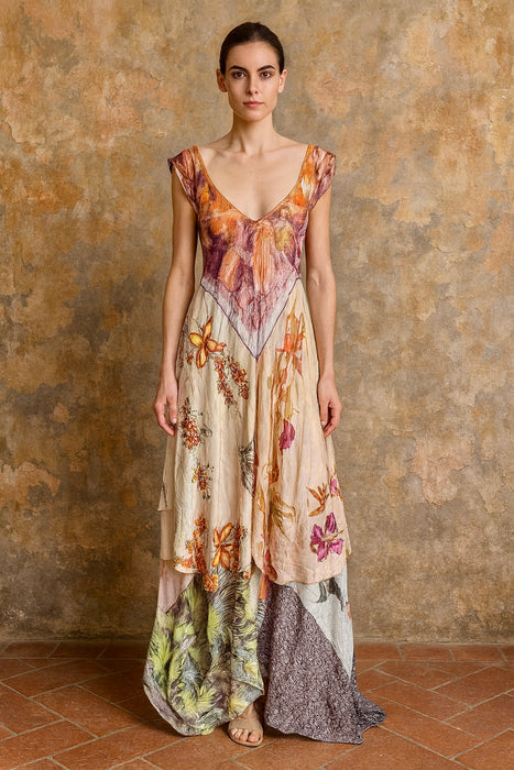 Once, reworked 40s silk floral scarf asymmetric handkerchief dress