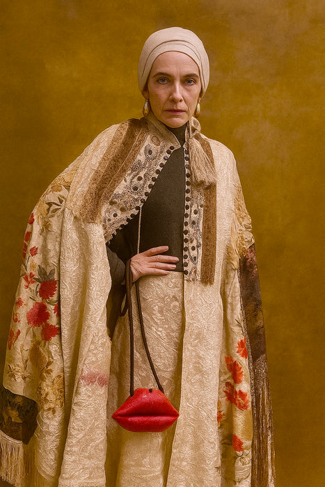 Donna, Reworked 40s Kashmiri embroidered patchwork fringed cape