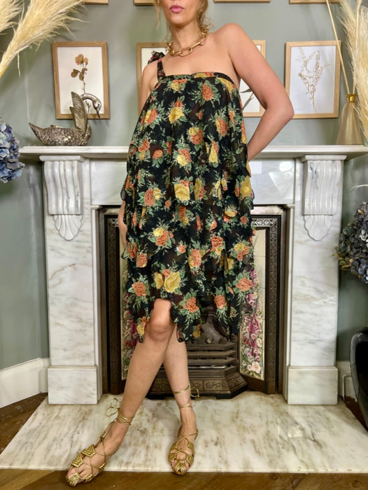 Olsen, 70s floral tiered one shoulder dress