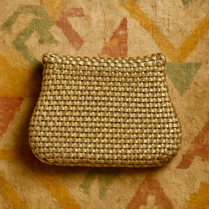 Lola, 70d woven leather clutch with leaf clasp