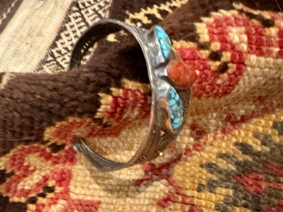 Mona, antique sterling silver turquoise and coral cuff