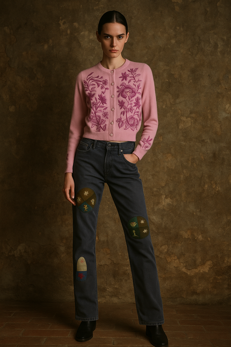 Helen Bond, 50s cashmere and floral embroidered cardigan
