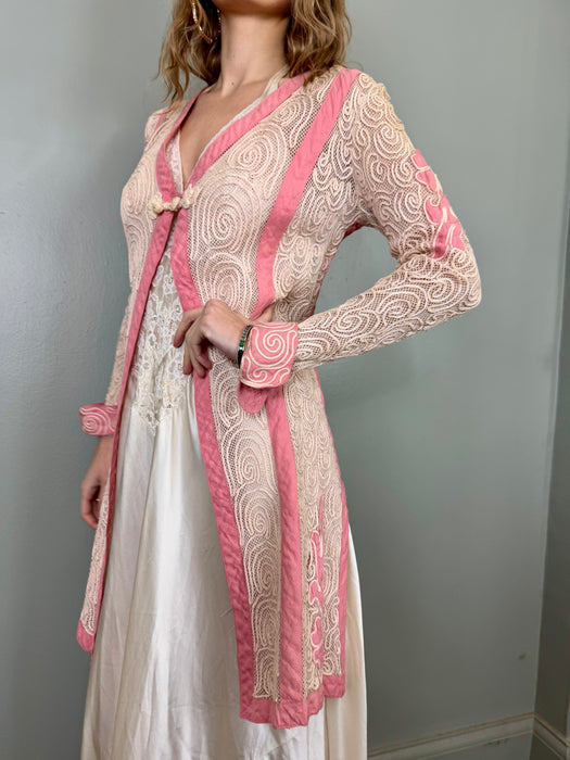 Basma, 20s pink and cream cotton ribbon work jacket