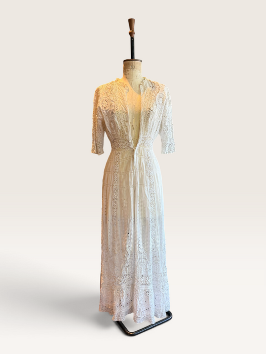 Adina, Edwardian white lace and eyelet long dress