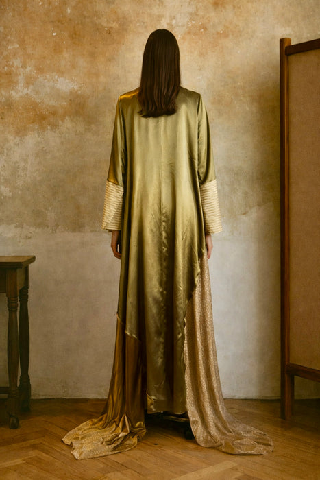 Rifat Ozbek, 90s silk and velvet long handkerchief hem robe