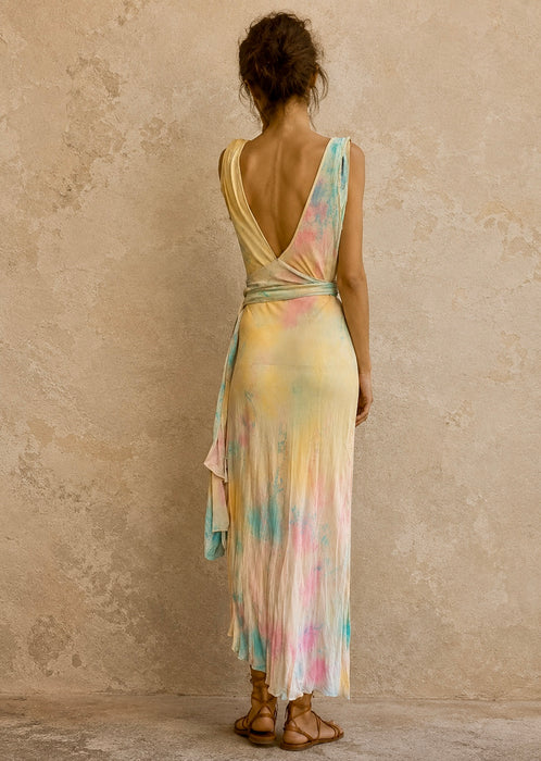 Aline, hand dyed 30s silk bias cut dress with attached belt/cape