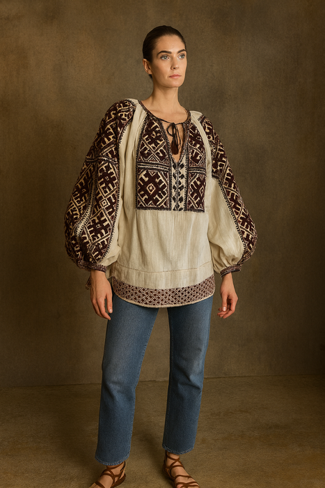 Shoala, 40s cotton embroidered and beaded blouse