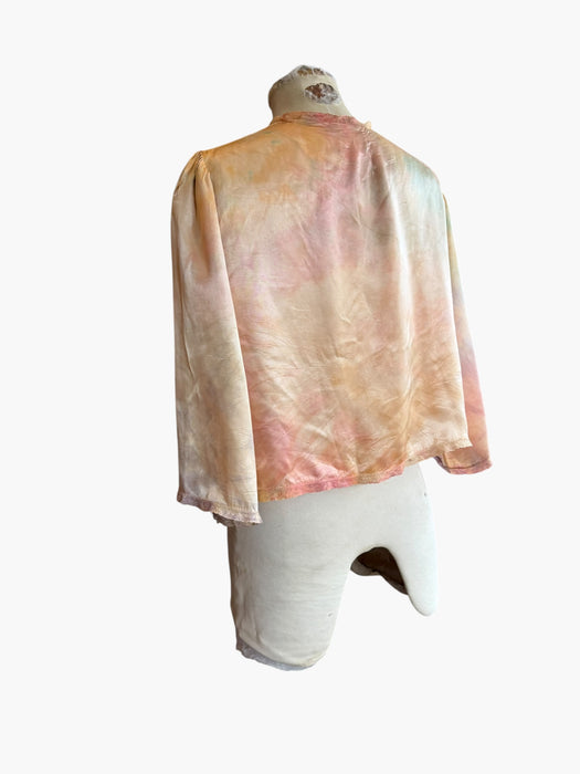 Kaz, hand dyed 30s silk and lace bolero with necktie and side pocket