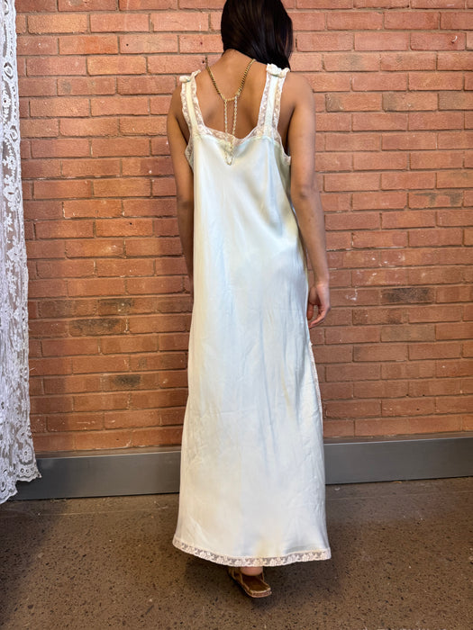 Sabrina, 30s pale green silk and lace dress