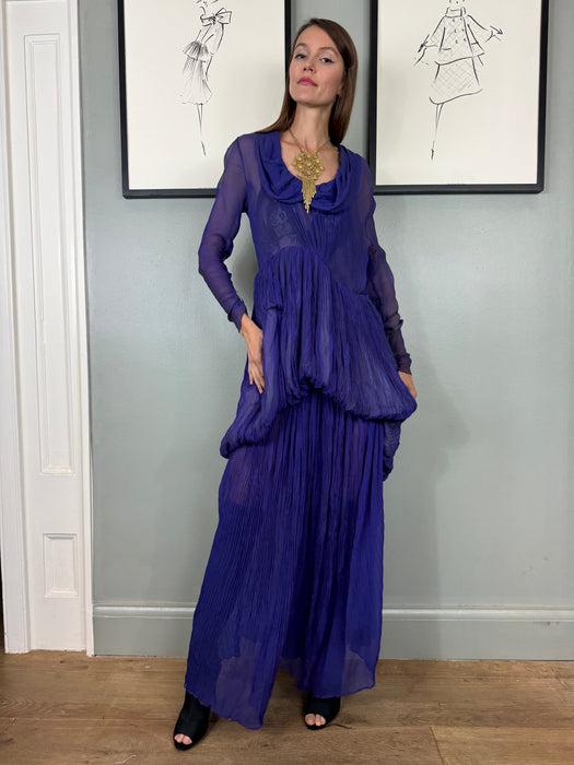 Jude, 30s chiffon purple pleated dress