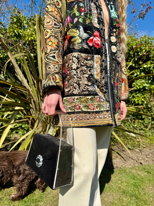 Didier, reversible 60s zip up coat with patchwork design