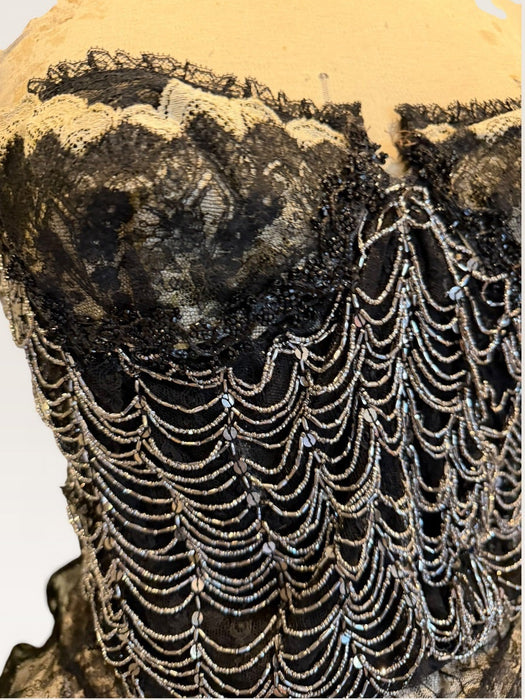 Aurora, repurposed 1940s lace corset with 20s beading and French chantilly lace