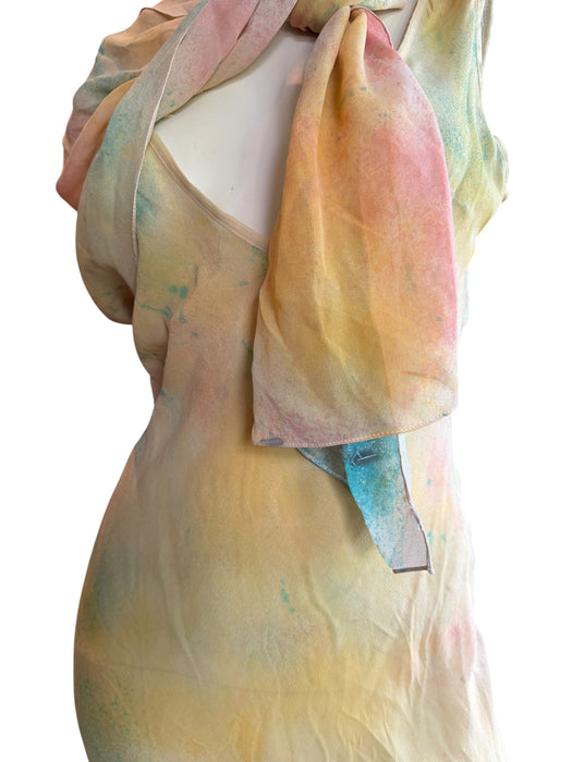 Aline, hand dyed 30s silk bias cut dress with attached belt/cape