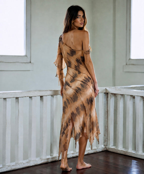 Sirena, 90s bias cut animal print silk chiffon dress