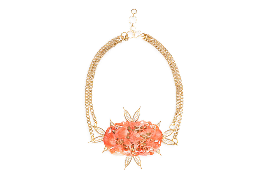 Angie, faux coral intricate pendant chain necklace