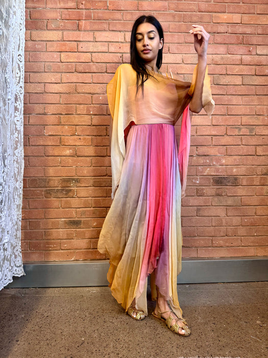 Frank Usher, 70s chiffon ombré handkerchief dress