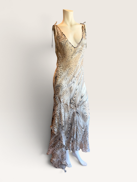 Ranah, 90s bias cut animal print asymmetric chiffon dress