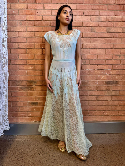 Jordan, 30s pale blue lace and rhinestone dress