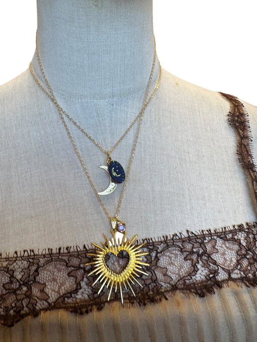 Ash, vintage 14c gold heart burst and droplet on a gold 14c chain