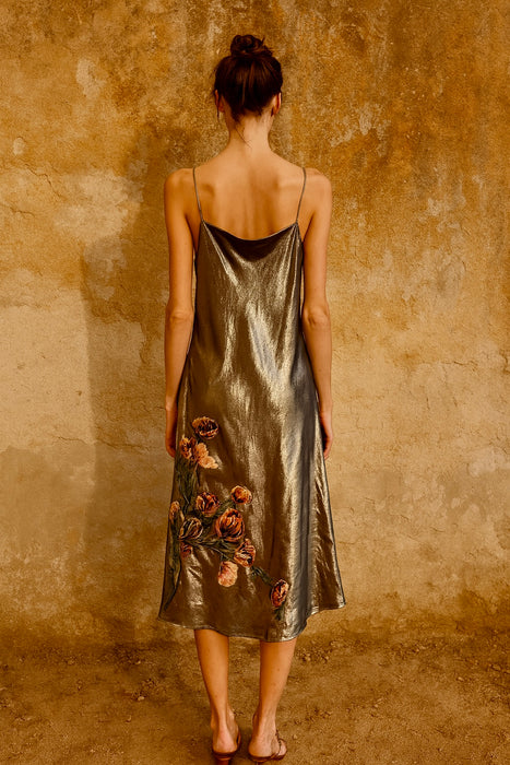 Pauline Trigére, 50s gold metallic embroidered dress