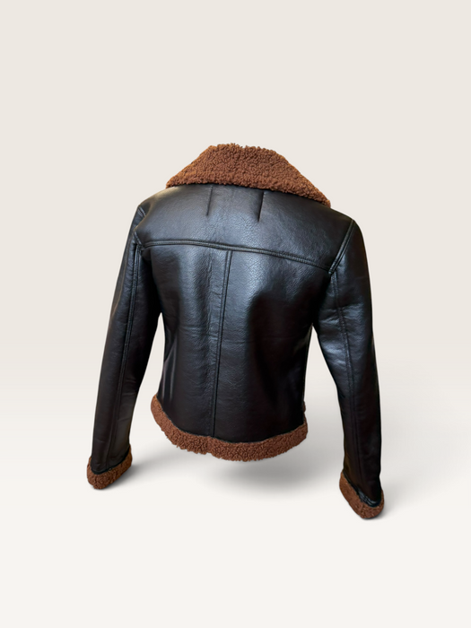 Beacon, faux leather teddy lined brown jacket