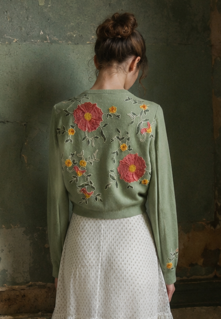 Helen Bond, 1950s cashmere floral cardigan
