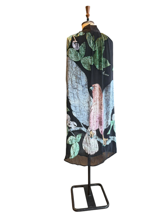 Hanna, Art Nouveau silk devorée chiffon cape with large bird and floral print