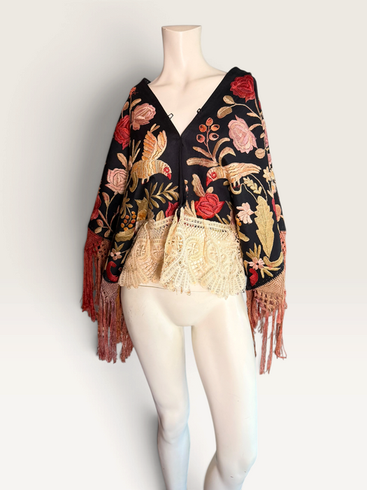 Jenx, reworked Hungarian 1930s fringed embroidered jacket