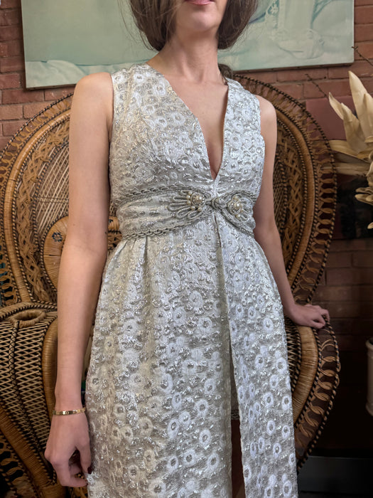 Haley, 60s Silver brocade shorts and dress