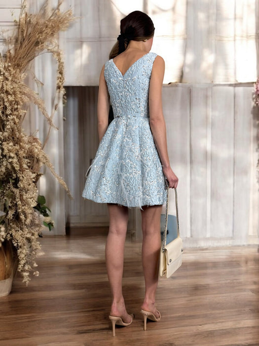 Oscar de la Renta, beaded feather pale blue dress