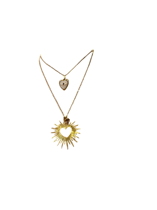 Ash, vintage 14c gold heart burst and droplet on a gold 14c chain