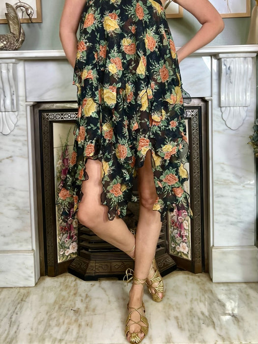 Olsen, 70s floral tiered one shoulder dress