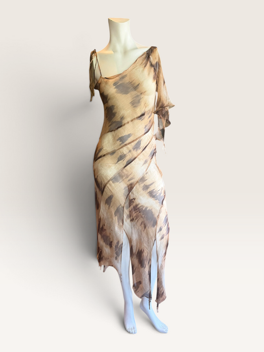 Sirena, 90s bias cut animal print silk chiffon dress