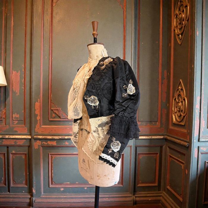 Jolene, embellished Victorian silk and lace button sleeve jacket