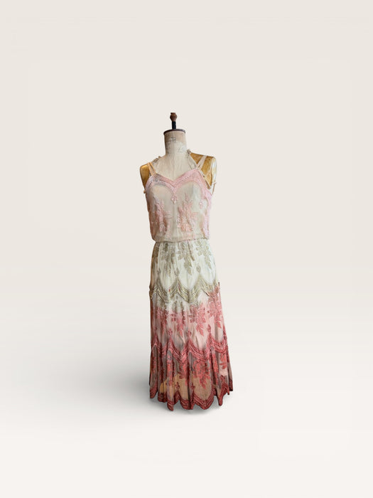 Bona, 70s hand dyed lace ombré scalloped dress