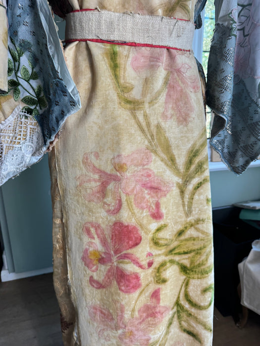 Moana, reworked 40s silk patchwork and hand painted velour long kimono