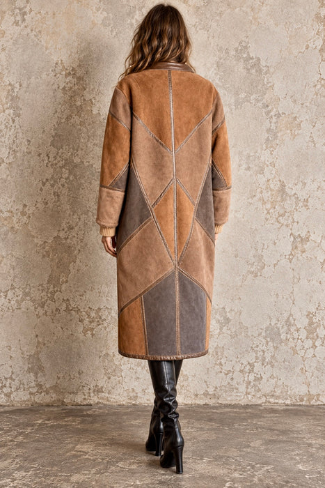 Tilly, 1980s reversible sheepskin and suede patchwork coat