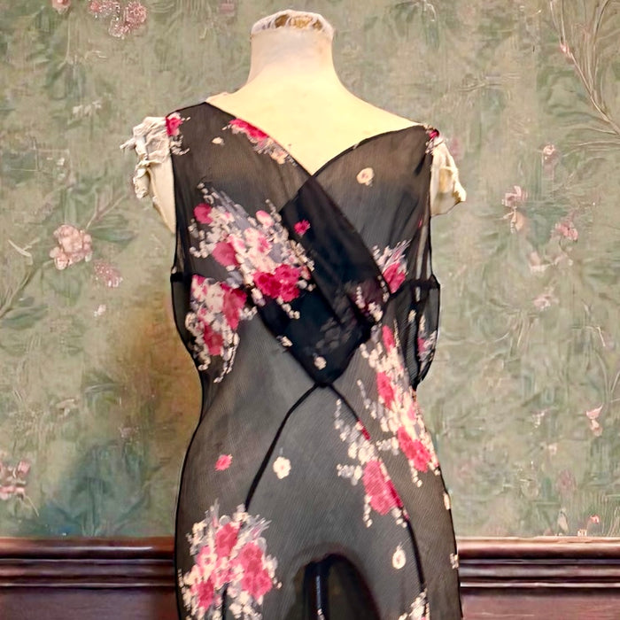 Magda, 90s silk chiffon floral bias cut dress